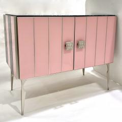 Modern Italian Custom Art Deco Style Pink Black Stripe Glass Brass Cabinet Bar - 3475759