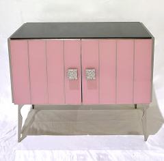 Modern Italian Custom Art Deco Style Rose Pink Black Glass Brass Cabinet Bar - 3100684