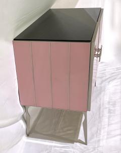 Modern Italian Custom Art Deco Style Rose Pink Black Glass Brass Cabinet Bar - 3100689