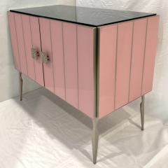 Modern Italian Custom Art Deco Style Rose Pink Black Glass Brass Cabinet Bar - 3100694