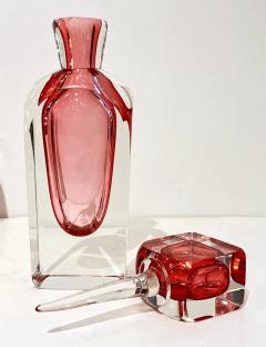 Modern Italian Fuchsia Coral Pink Crystal Murano Glass Set of 2 Tall Bottles - 4238224