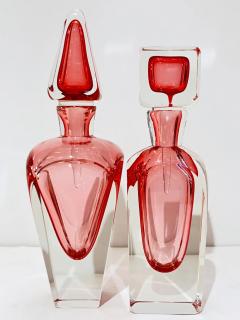 Modern Italian Fuchsia Coral Pink Crystal Murano Glass Set of 2 Tall Bottles - 4238225