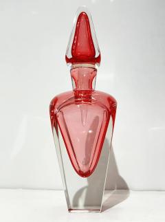 Modern Italian Fuchsia Coral Pink Crystal Murano Glass Set of 2 Tall Bottles - 4238230