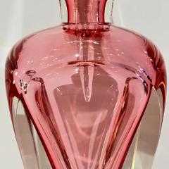 Modern Italian Fuchsia Coral Pink Crystal Murano Glass Set of 2 Tall Bottles - 4238232