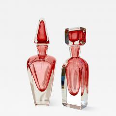 Modern Italian Fuchsia Coral Pink Crystal Murano Glass Set of 2 Tall Bottles - 4241896
