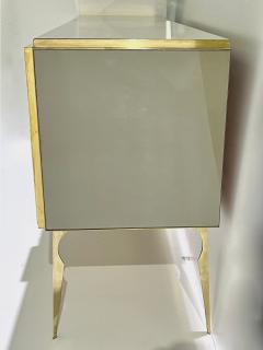 Modern Italian Ivory Gray Teal Blue Geometric Postmodern Brass Cabinet Sideboard - 3428920