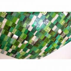 Modern Italian Jewel Like Green Yellow 24Kt Gold Murano Art Glass Mosaic Bowl - 407422