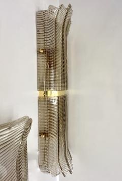 Modern Italian Pair of Smoked Texture Murano Glass Brass Wall Ceiling Lights - 3725852