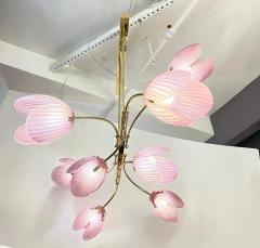 Modern Italian Pink Murano Glass Tulip Flower 8 Branch Airy Brass Chandelier - 4135729