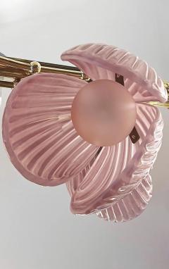 Modern Italian Pink Murano Glass Tulip Flower 8 Branch Airy Brass Chandelier - 4135730