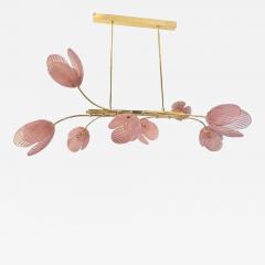 Modern Italian Pink Murano Glass Tulip Flower 8 Branch Airy Brass Chandelier - 4136311