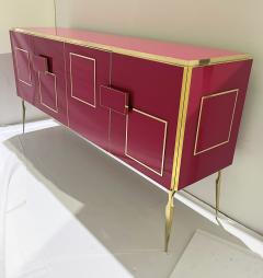 Modern Italian Pink Purple Glass Geometric Postmodern Brass Cabinet Sideboard - 3744671