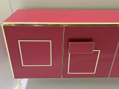 Modern Italian Pink Purple Glass Geometric Postmodern Brass Cabinet Sideboard - 3744674