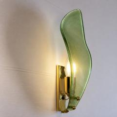 Modern Italian Sanded Green Leaf Murano Glass Wall Sconces 4 Piece Set - 4754790