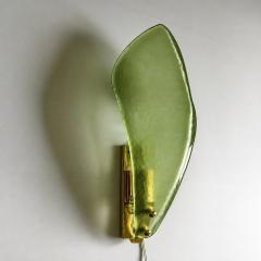 Modern Italian Sanded Green Leaf Murano Glass Wall Sconces 4 Piece Set - 4754791