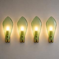 Modern Italian Sanded Green Leaf Murano Glass Wall Sconces 4 Piece Set - 4754792