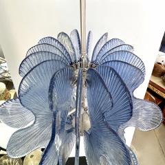 Modern Italian Wavy Blue Textured Murano Glass Satin Nickel Pendant Chandelier - 3616087