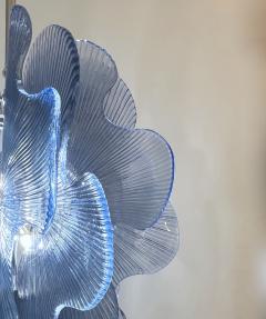 Modern Italian Wavy Blue Textured Murano Glass Satin Nickel Pendant Chandelier - 3616089