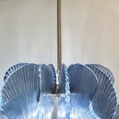 Modern Italian Wavy Blue Textured Murano Glass Satin Nickel Pendant Chandelier - 3616097