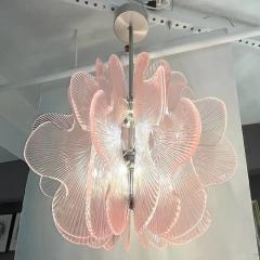 Modern Italian Wavy Pink Textured Murano Glass Satin Nickel Pendant Chandelier - 3922295