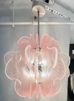 Modern Italian Wavy Pink Textured Murano Glass Satin Nickel Pendant Chandelier - 3922304