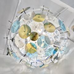 Modern Italian White Aqua Blue Yellow Murano Glass Nickel Sputnik Flushmount - 3076680