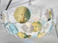 Modern Italian White Aqua Blue Yellow Murano Glass Nickel Sputnik Flushmount - 3078095