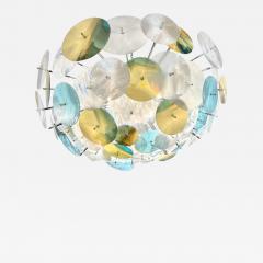 Modern Italian White Aqua Blue Yellow Murano Glass Nickel Sputnik Flushmount - 3081704