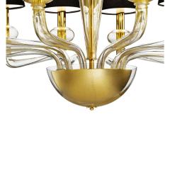 Modern Linear Transparent and Gold Leaf Murano Glass Chandelier - 4566933