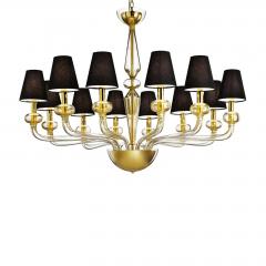Modern Linear Transparent and Gold Leaf Murano Glass Chandelier - 4592372