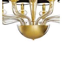 Modern Linear Transparent and Gold Leaf Murano Glass Chandelier - 4592373