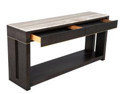 Modern Marble Top Walnut with Brass Detail Console Table - 3906713