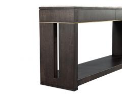 Modern Marble Top Walnut with Brass Detail Console Table - 3906716