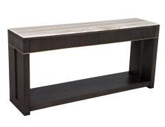 Modern Marble Top Walnut with Brass Detail Console Table - 3906718