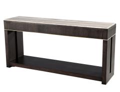 Modern Marble Top Walnut with Brass Detail Console Table - 3906720