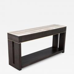 Modern Marble Top Walnut with Brass Detail Console Table - 3908783