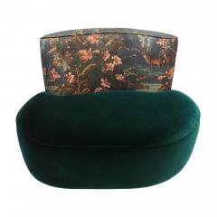 Modern Mid Century Style Green and Forest Motif Curved Sofa and Armchair France - 4429849