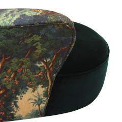 Modern Mid Century Style Green and Forest Motif Curved Sofa and Armchair France - 4429852