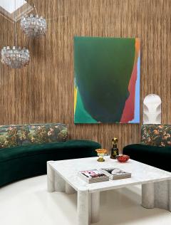 Modern Mid Century Style Green and Forest Motif Curved Sofa and Armchair France - 4429856