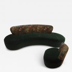 Modern Mid Century Style Green and Forest Motif Curved Sofa and Armchair France - 4435027