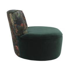 Modern Mid Century Style Green and Forest Motif Linen and Velvet Armchair France - 4429889