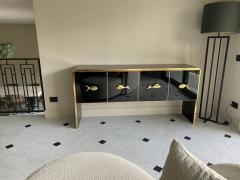 Modern Midcentury Style Black Glass and Brass Sideboard or Credenza - 3383497