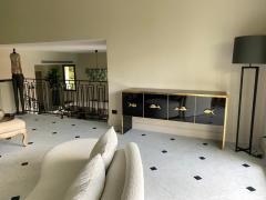 Modern Midcentury Style Black Glass and Brass Sideboard or Credenza - 3383499