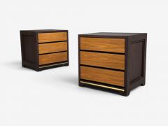 Modern Nightstands or Bedside Tables Stained Wood Brass USA 21st c  - 4612800
