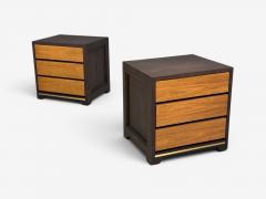 Modern Nightstands or Bedside Tables Stained Wood Brass USA 21st c  - 4612801