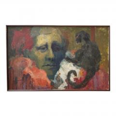 Modern Original Feinberg Oil Painting of Man and His Monkey - 3289685