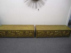 Modern Pair of Gold Long Low Carved Sideboards Hollywood Regency - 1831540