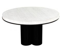 Modern Round Cerused Oak 2 Tone Dining Table with Geometric Metal Pedestal - 2836395
