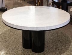 Modern Round Cerused Oak 2 Tone Dining Table with Geometric Metal Pedestal - 2836402