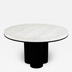 Modern Round Cerused Oak 2 Tone Dining Table with Geometric Metal Pedestal - 2838417